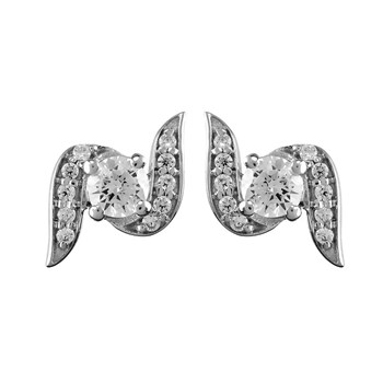 Boucles d'oreilles motif vague or blanc empierré