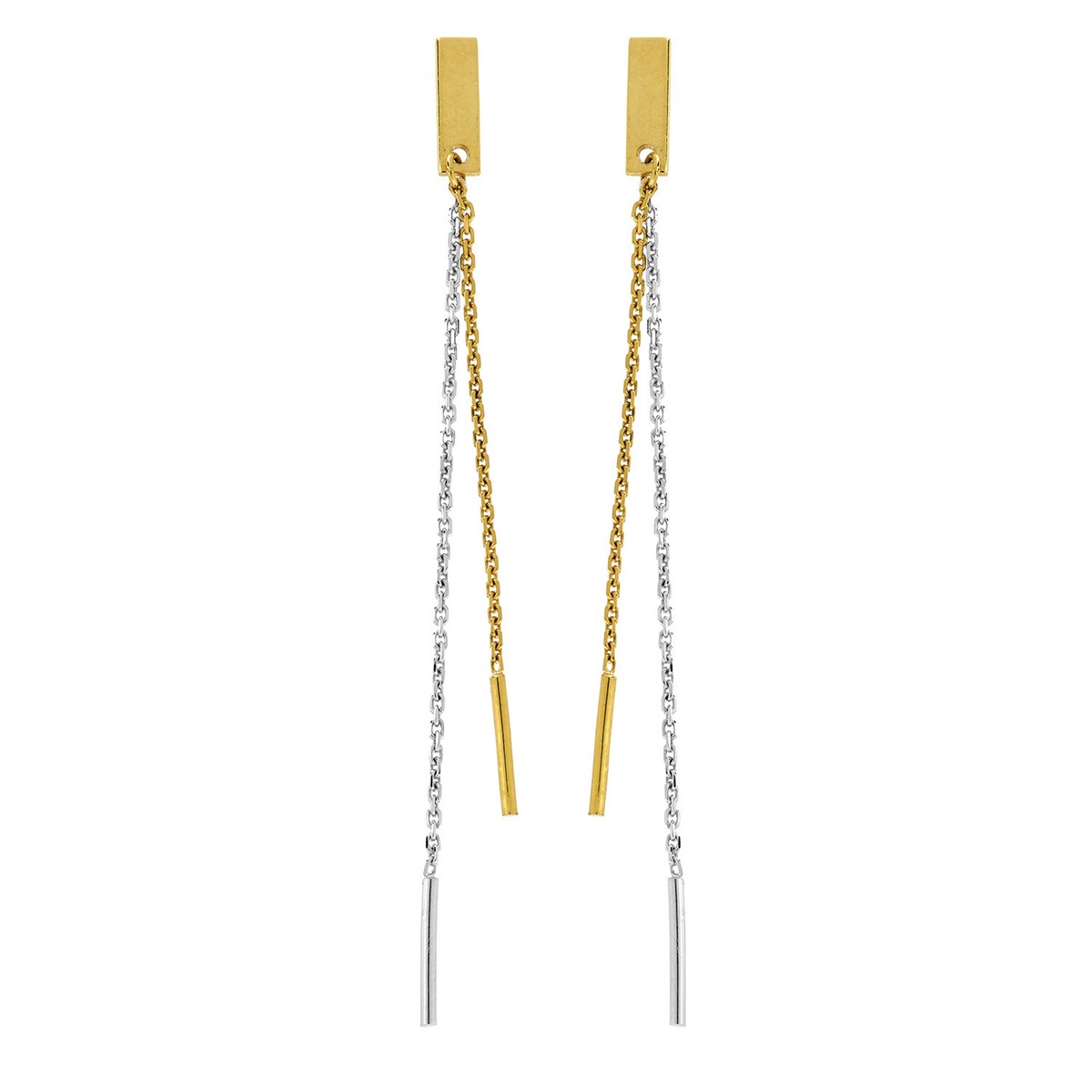 Boucles d'oreilles 2 brins or bicolore 9 carats