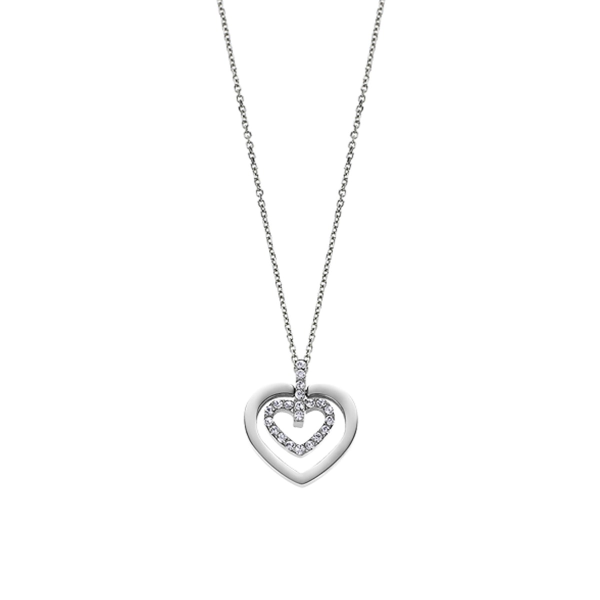 Collier Lotus acier double coeur empierré