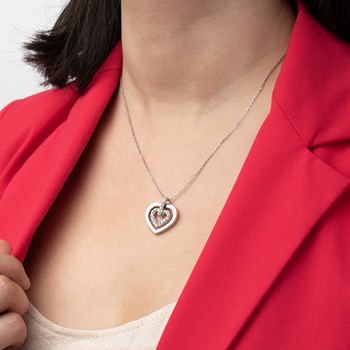 Collier Lotus acier double coeur empierré