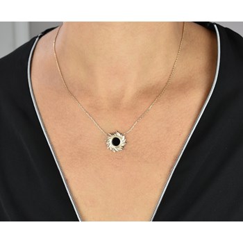 Collier soleil pierre Agate centrale Plaqué or 750 3 microns