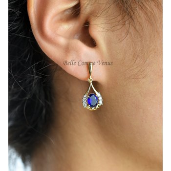 Parure goutte oxyde de zirconium bleu roi Plaqué OR 750 3 microns