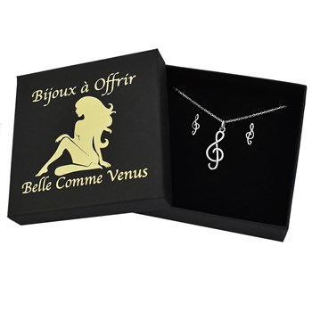 Parure clé de sol note de musique Argent 925 Rhodié