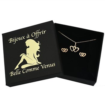 Parure 2 coeurs enlacés ajourés Plaqué OR 750 3 microns