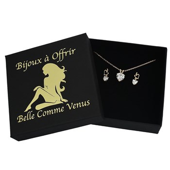 Parure coeur d'oxyde de zirconium Plaqué OR 750 3 Microns