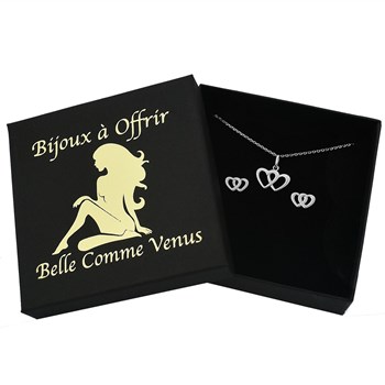 Parure 2 coeurs enlacés ajourés Argent 925 Rhodié