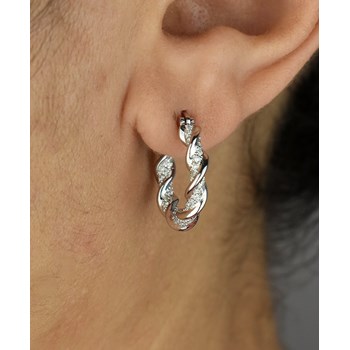Boucles d'oreilles Créoles torsade d'oxyde de zirconium Argent 925 Rhodié