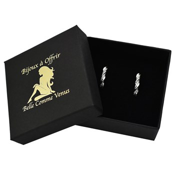 Boucles d'oreilles Créoles torsade d'oxyde de zirconium Argent 925 Rhodié