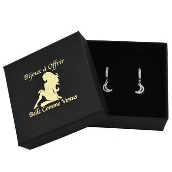 Boucles d'oreilles Mini Créoles lune oxyde de zirconium pendante Argent 925 Rhodié