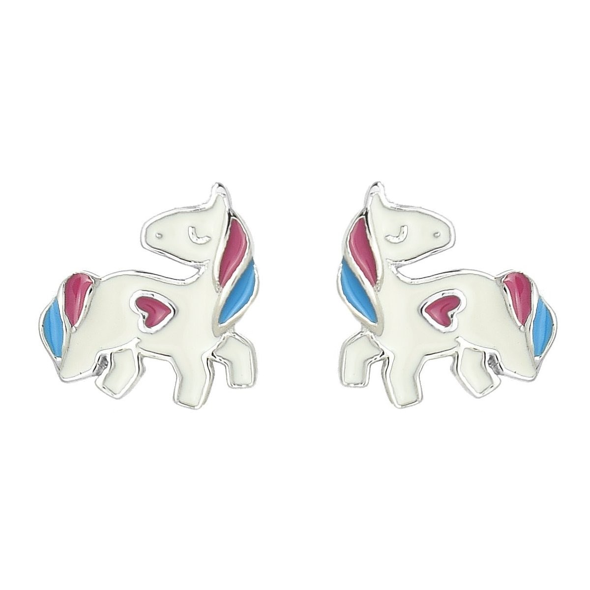 Boucles d'oreilles licorne coeur émail coloré Argent 925 Rhodié