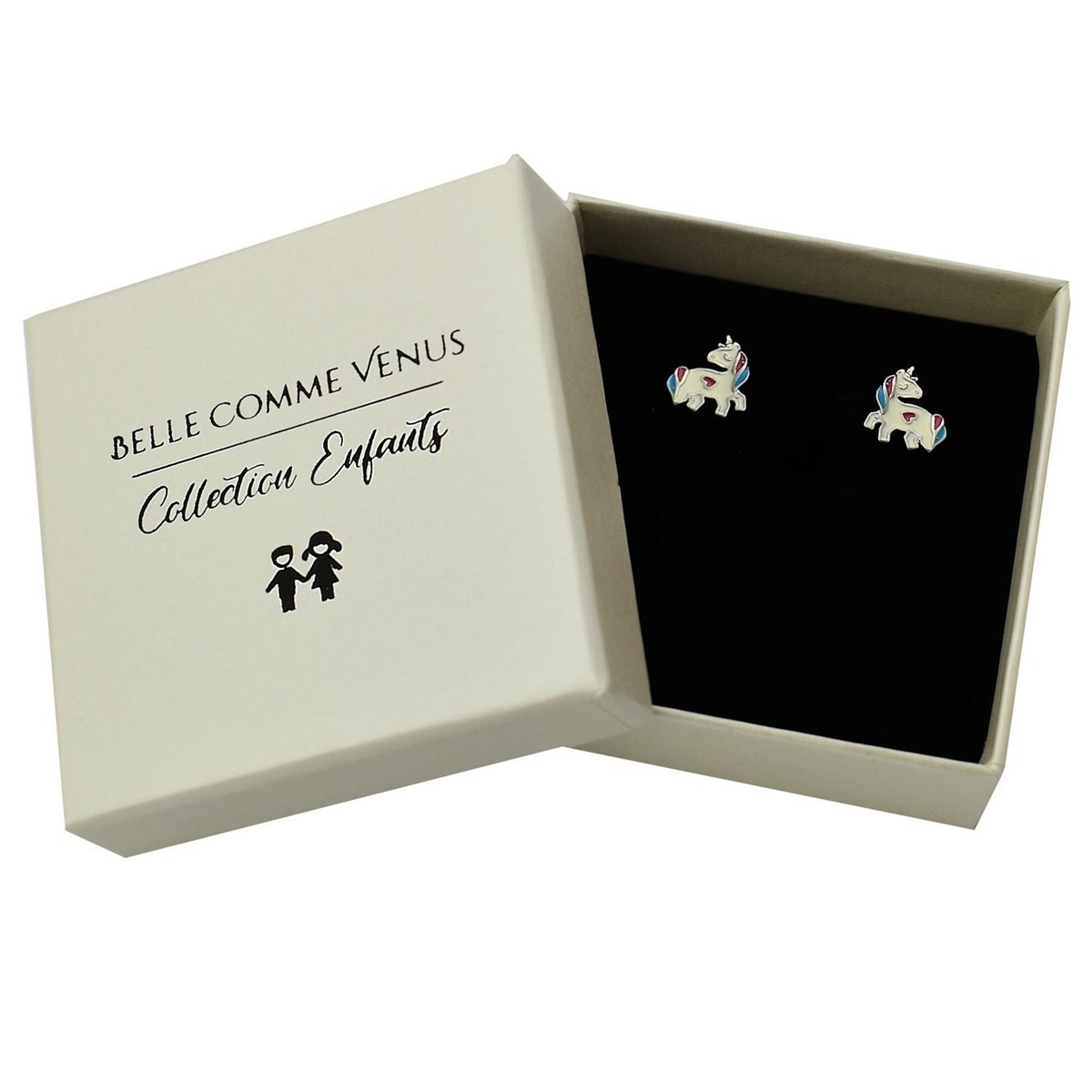 Boucles d'oreilles licorne coeur émail coloré Argent 925 Rhodié - vue 3