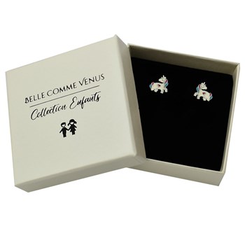 Boucles d'oreilles licorne coeur émail coloré Argent 925 Rhodié