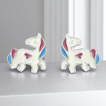 Boucles d'oreilles licorne coeur émail coloré Argent 925 Rhodié