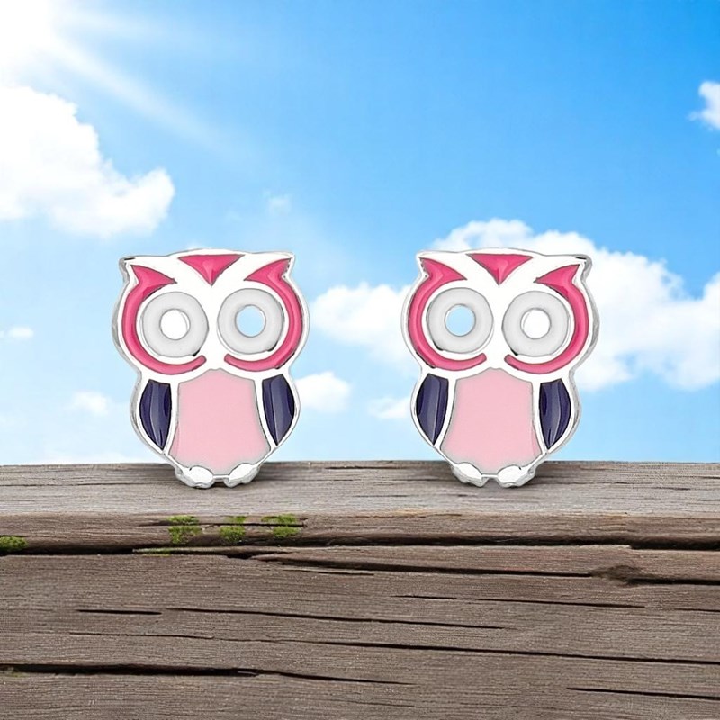 Boucles d'oreilles hibou émail coloré Argent 925 Rhodié - vue 4