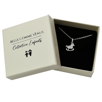 Collier cheval à bascule serti d'oxydes de zirconium Argent 925 Rhodié