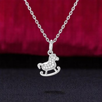 Collier cheval à bascule serti d'oxydes de zirconium Argent 925 Rhodié