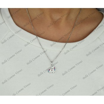 Collier licorne coeur émail coloré Argent 925 Rhodié