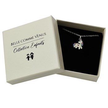 Collier licorne coeur émail coloré Argent 925 Rhodié