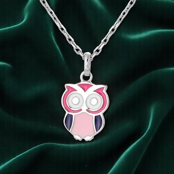 Collier hibou émail coloré Argent 925 Rhodié