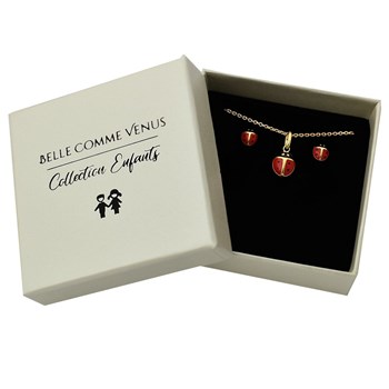 Parure coccinelle émail rouge et noir Plaqué OR 750 3 microns