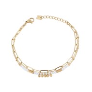 Bracelet fin en acier doré avec perles blanches