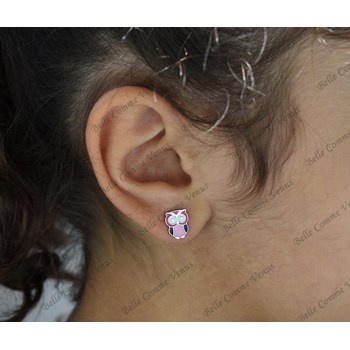 Parure hibou émail coloré Argent 925 Rhodié