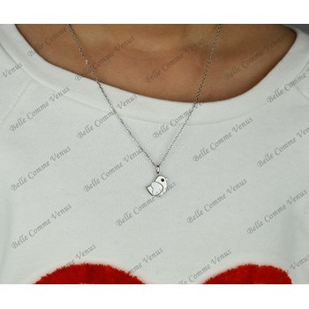 Parure oiseau coeur de nacre oeil oxyde de zirconium noir Argent 925 Rhodié