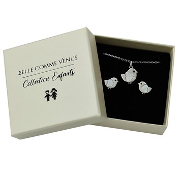 Parure oiseau coeur de nacre oeil oxyde de zirconium noir Argent 925 Rhodié