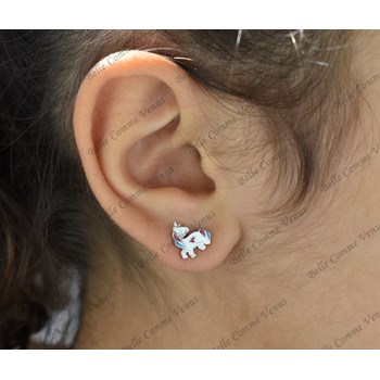 Parure licorne coeur émail coloré Argent 925 Rhodié