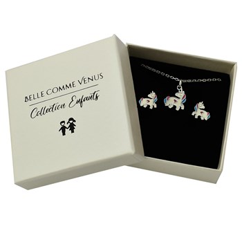 Parure licorne coeur émail coloré Argent 925 Rhodié