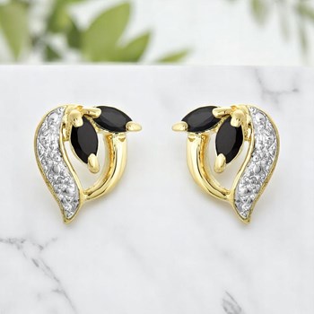 Boucles d'oreilles feuille de saphir pierre naturelle Plaqué OR 750 3 microns 2 tons