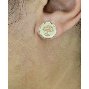 Round medal tree of life earrings Gold-plated 750 3 microns