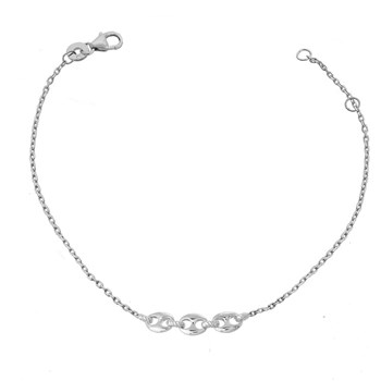 Bracelet 3 grains de café reliés par un anneau effet tressé Argent 925 Rhodié