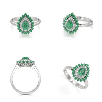 Bague ADEN Emeraude et diamants sur Argent 925 3.15grs