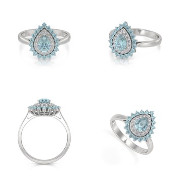 Bague ADEN Aigue-Marine et diamants sur Argent 925 3.15grs