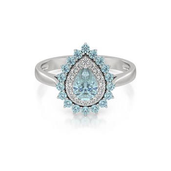 Bague ADEN Aigue-Marine et diamants sur Argent 925 3.15grs