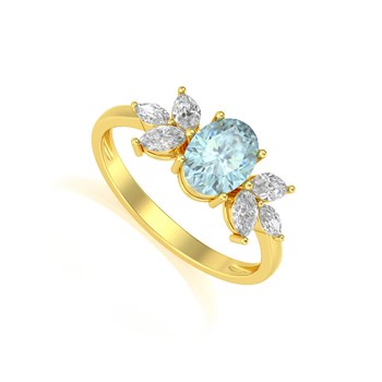 Bague ADEN Or 585 Jaune Aigue-Marine et diamants 1.938grs