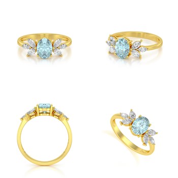 Bague ADEN Or 585 Jaune Aigue-Marine et diamants 1.938grs