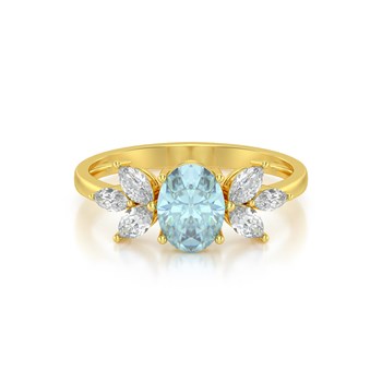 Bague ADEN Or 585 Jaune Aigue-Marine et diamants 1.938grs