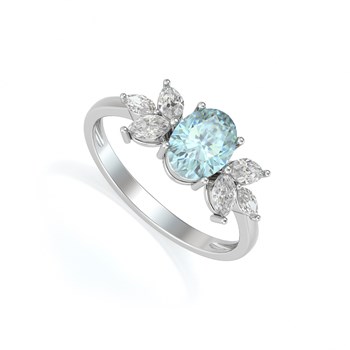 Bague ADEN Or 585 Blanc Aigue-Marine et diamants 1.938grs