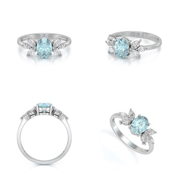 Bague ADEN Or 585 Blanc Aigue-Marine et diamants 1.938grs