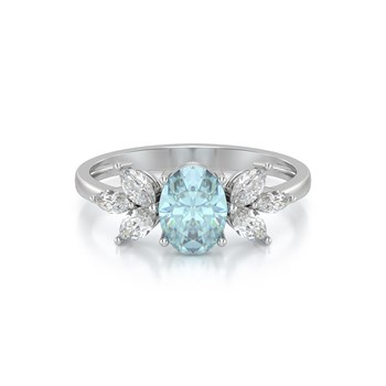 Bague ADEN Or 585 Blanc Aigue-Marine et diamants 1.938grs