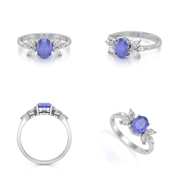 Bague ADEN Or 585 Blanc Tanzanite et diamants 1.938grs