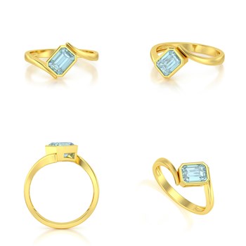 Bague ADEN Or 585 Jaune Aigue-Marine 2.26grs