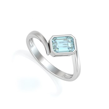 Bague ADEN Or 585 Blanc Aigue-Marine 2.26grs