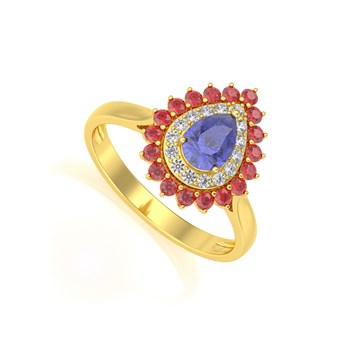 Bague ADEN Or 585 Jaune Tanzanite Rubis et diamants 3.15grs