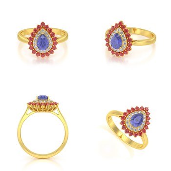 Bague ADEN Or 585 Jaune Tanzanite Rubis et diamants 3.15grs