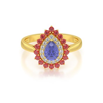 Bague ADEN Or 585 Jaune Tanzanite Rubis et diamants 3.15grs