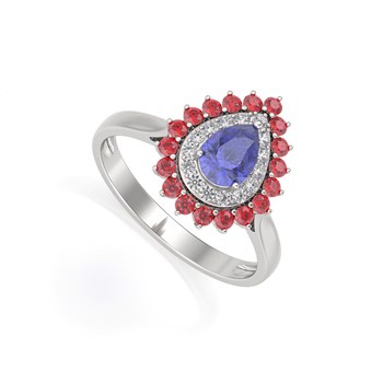 Bague ADEN Or 585 Blanc Tanzanite Rubis et diamants 3.15grs