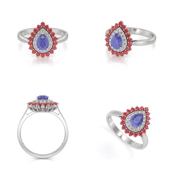 Bague ADEN Or 585 Blanc Tanzanite Rubis et diamants 3.15grs